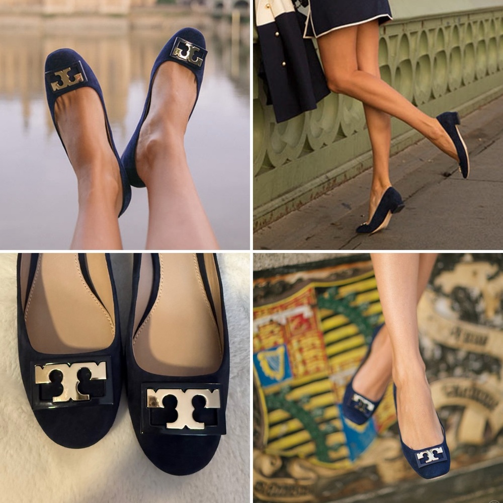 NEW in Box Tory Burch Gigi Suede navy flats size 37/7